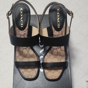 Coach Elegant Black and Beige Sandals